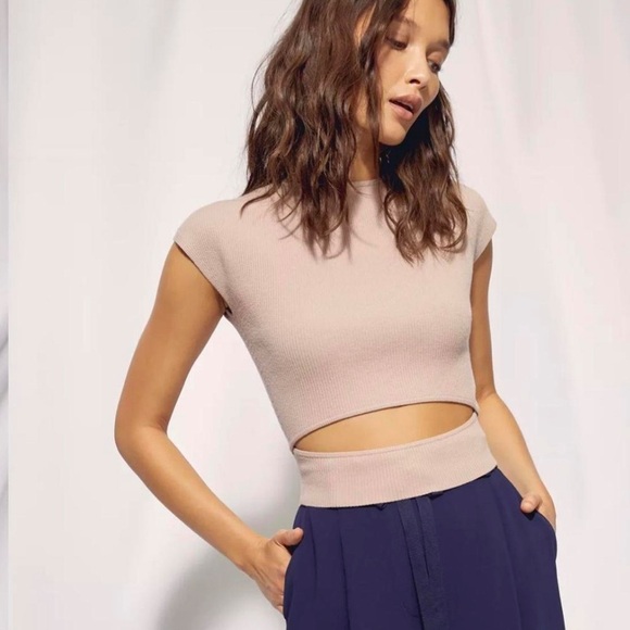 Aritzia Women's Wilfred Yacine Knit Wool Brown Beige Cut-Out Top size M - Picture 3 of 8